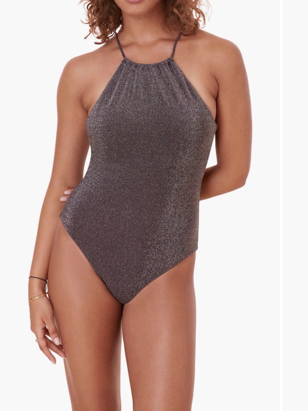 Andie Shimmery Charcoal High-Neck One-Piece